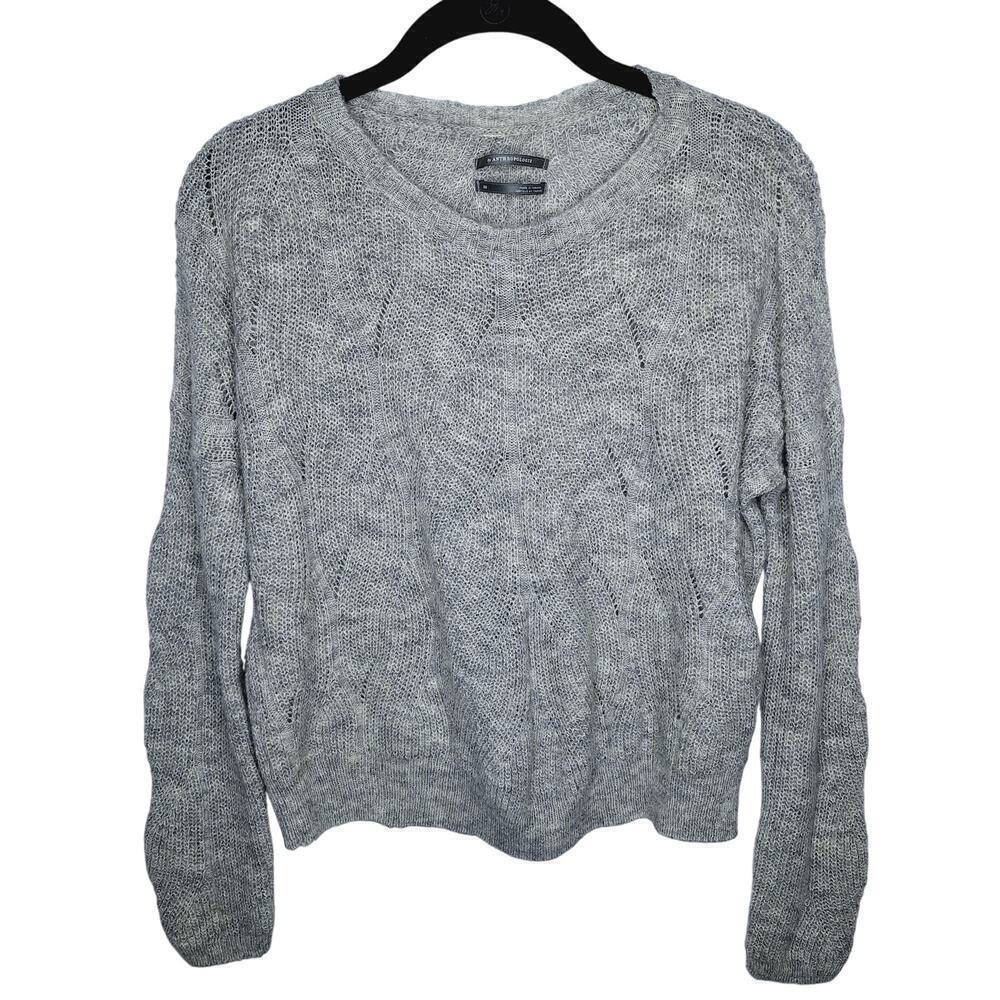 Anthropologie Keely Oversized Sweater Pointelle Cable Knit XS Gray Wool Blend